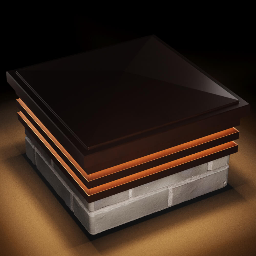 Колпак Zking Бона ХайТек Коричневый на столб 1.5х1.5 кирпича (385х385мм) с подсветкой в Калининграде фото