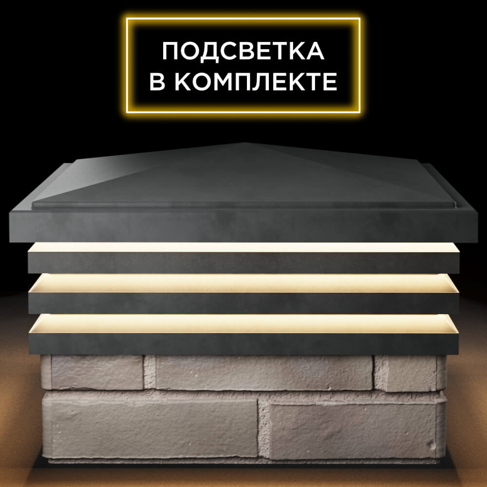Колпак Zking Бона ХайТек Серый на столб 1.5х1.5 кирпича (385х385мм) с подсветкой Калининград фото